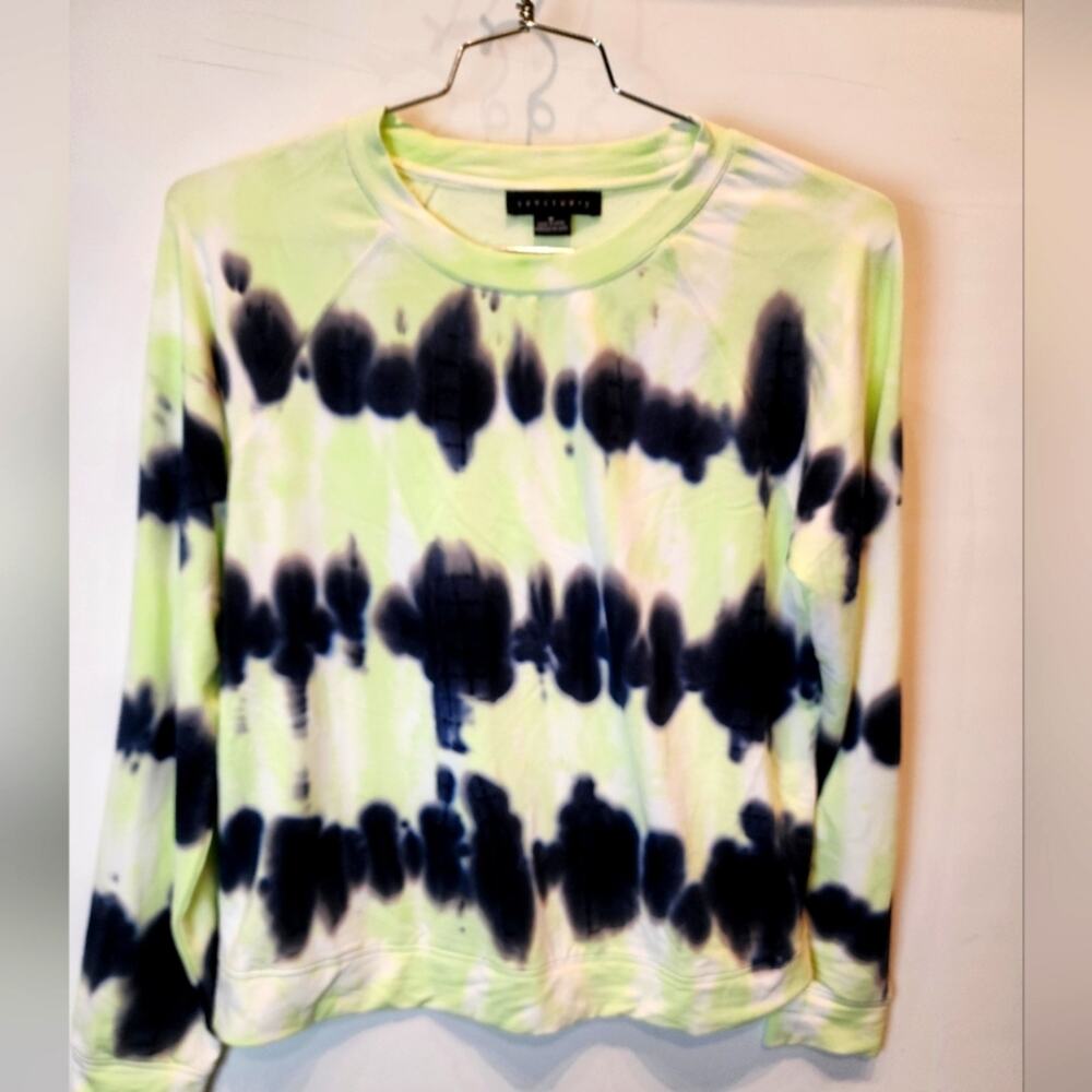 Sanctuary Tie Dye Green Black Sweatshirt Crewneck Soft Cozy Long Sleeve Size M
